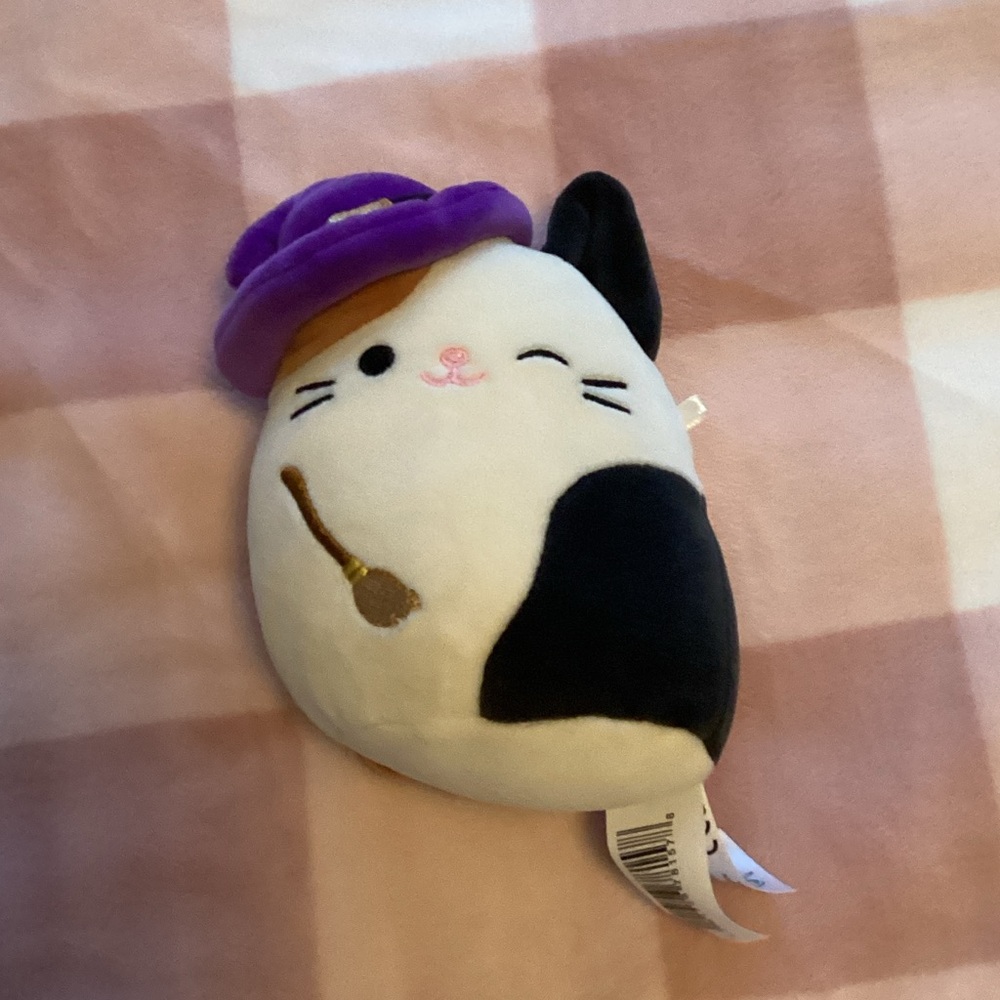 Squishmallows Black and White Stuffed Animal with Purple Hat